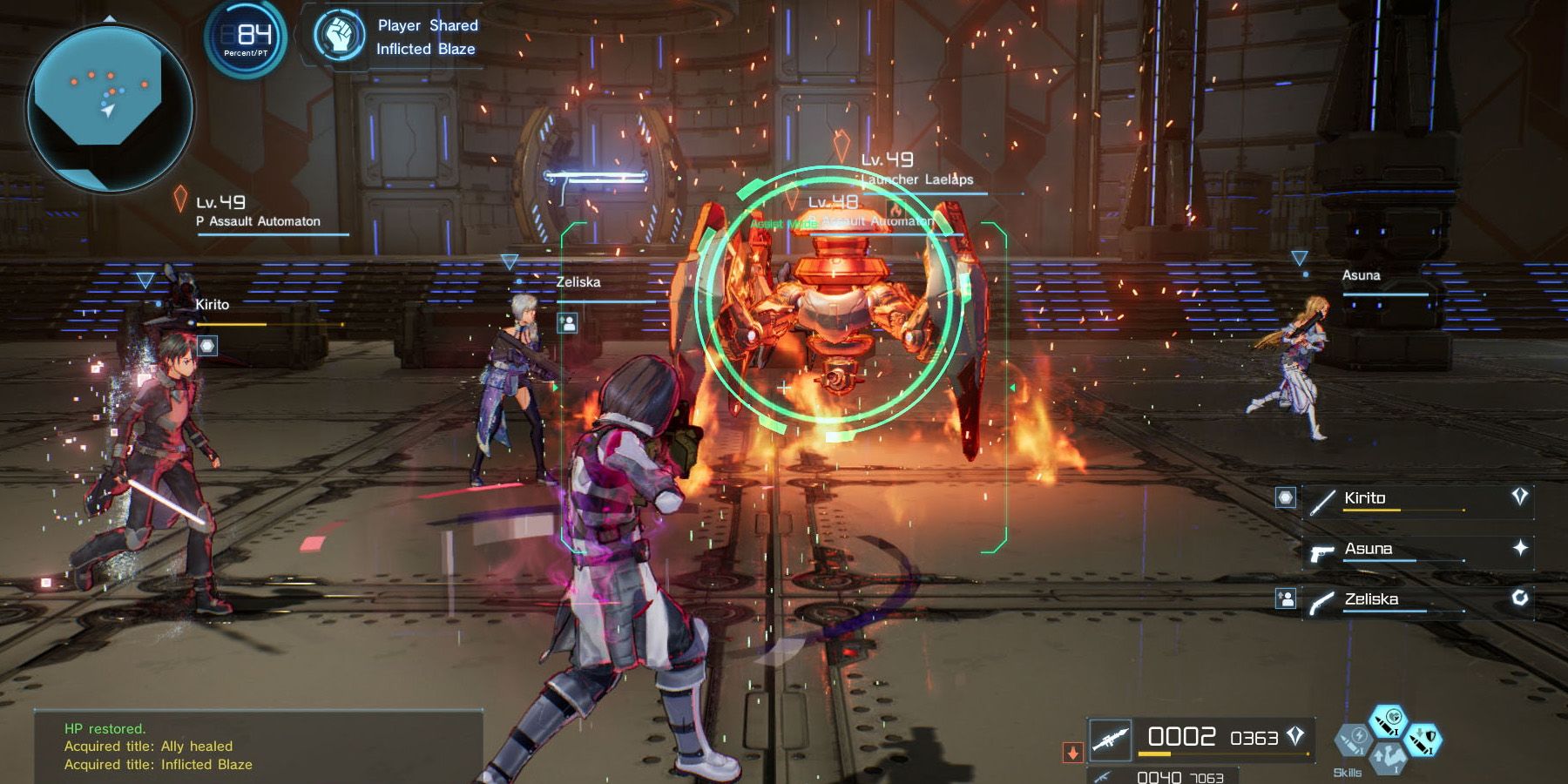 Characters fight a mob in Sword Art Online: Fatal Bullet.