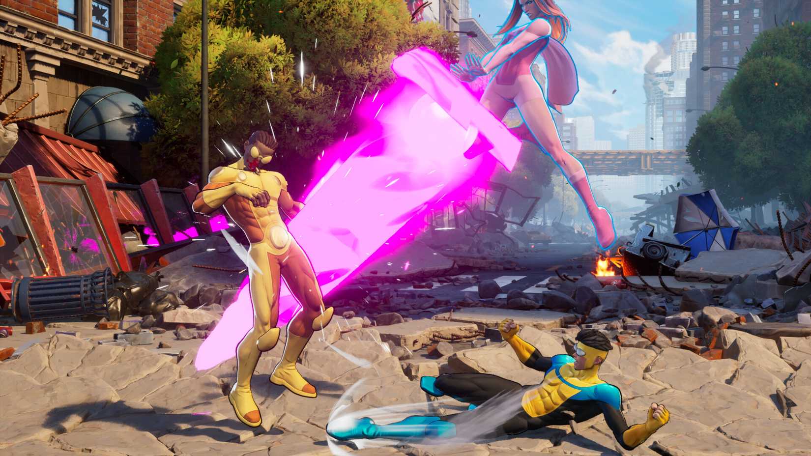 Mark and Eve attacking a character in Invincible VS.