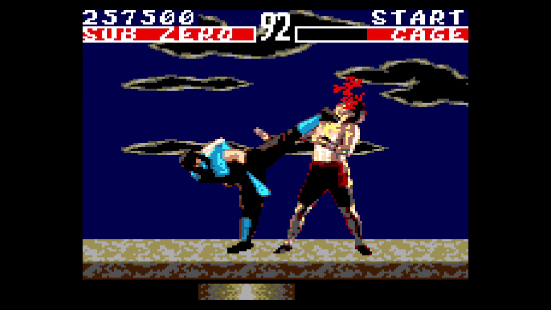 Sub Zero kicking Johnny Cage's head in Mortal Kombat: Legacy Kollection.