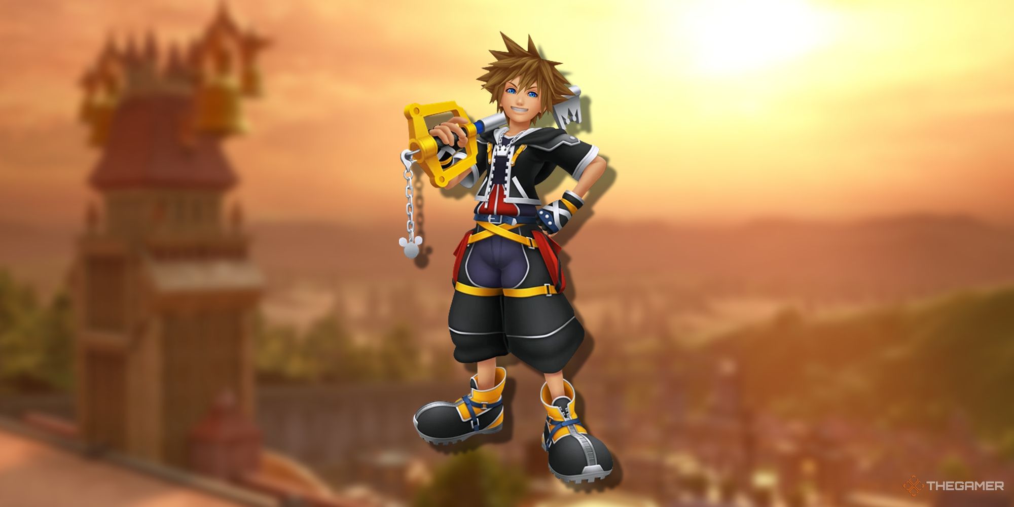 sora from kingdom hearts over landscape image