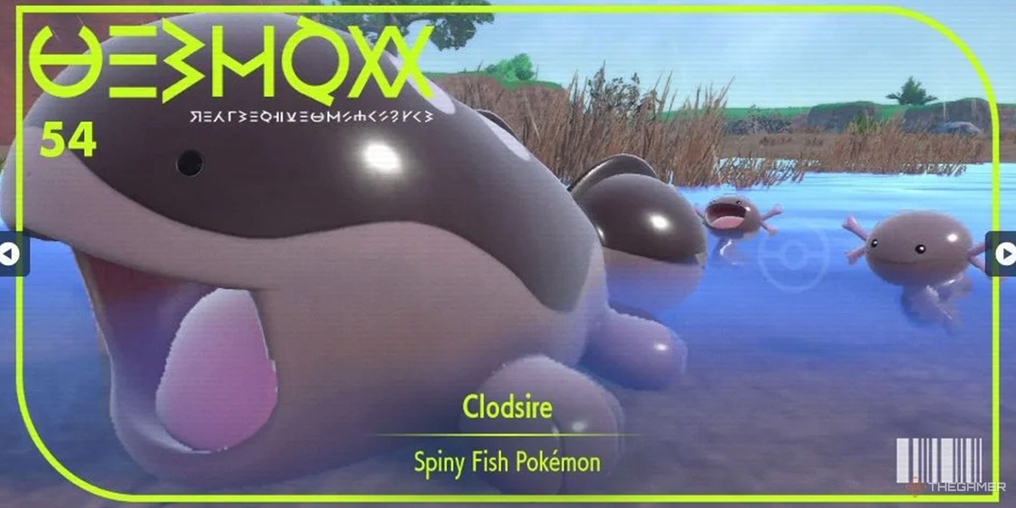 Clodsire opens its mouth wide in its Pokemon Scarlet & Violet Pokedex entry.