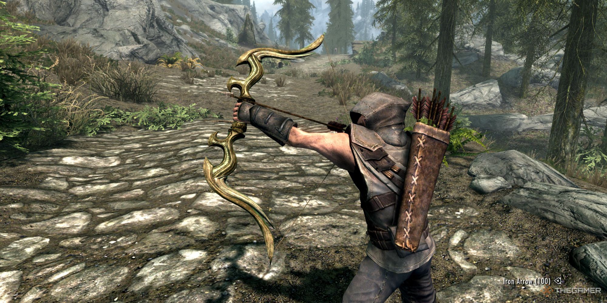 The Player Holding a Glass Bow in Skyrim