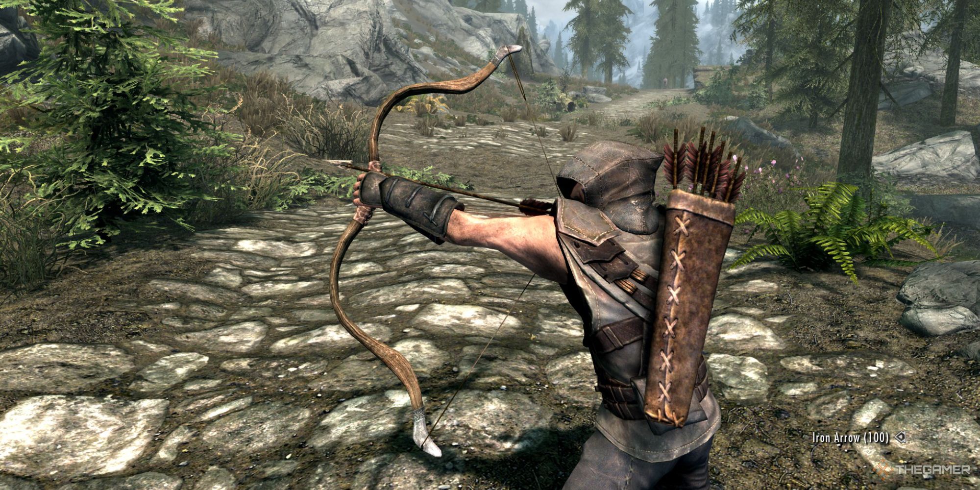 The Player Holding a Hunting Bow in Skyrim