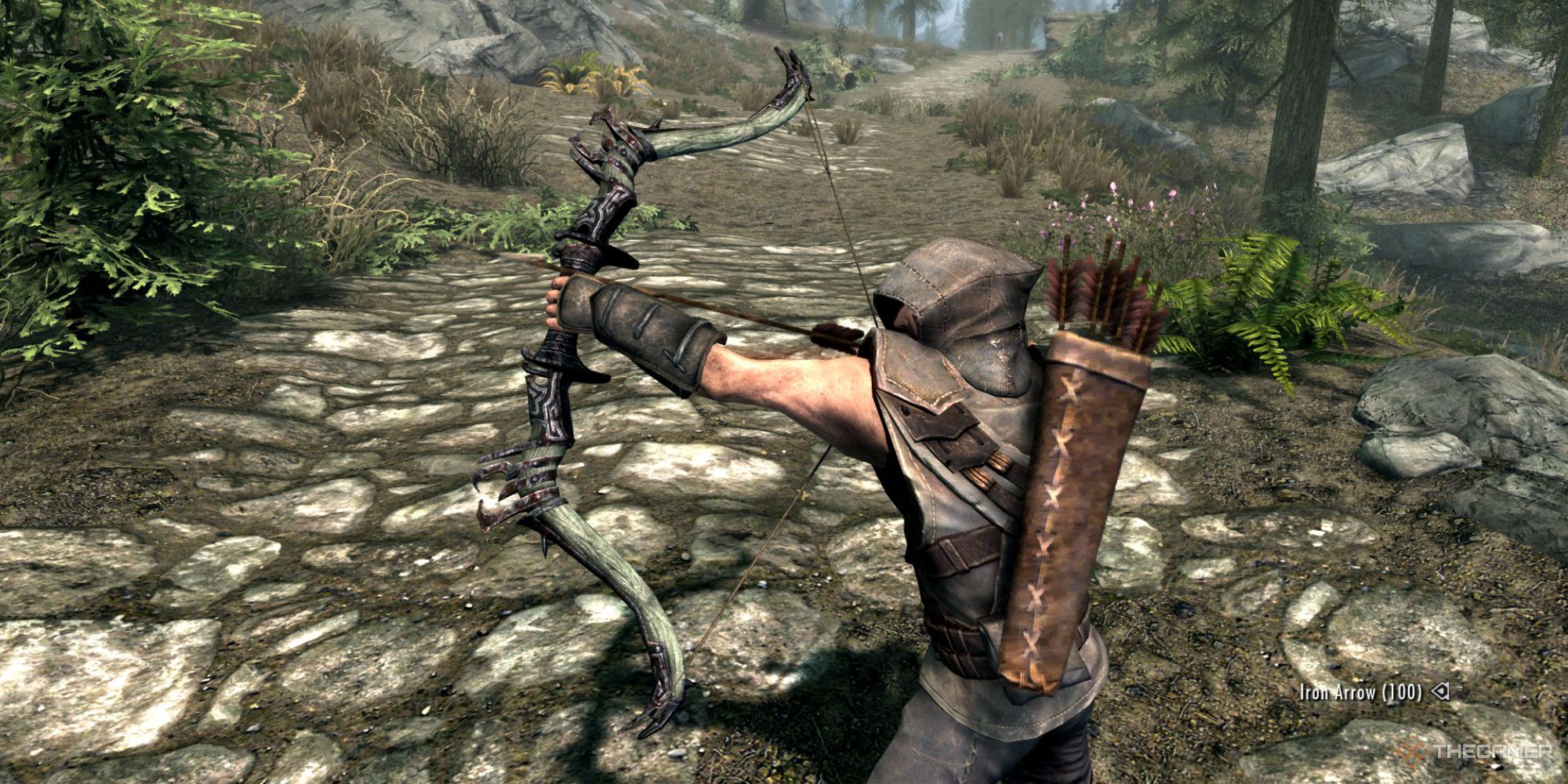 The Player Holding an Ancient Nord Bow in Skyrim