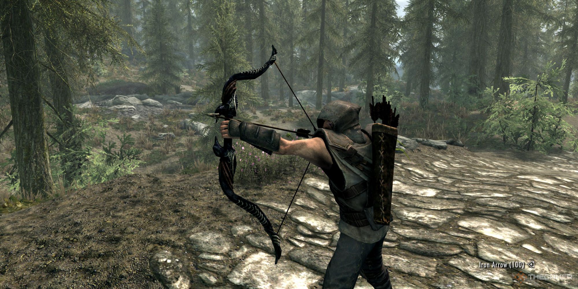 The Player Holding an Ebony Bow in Skyrim