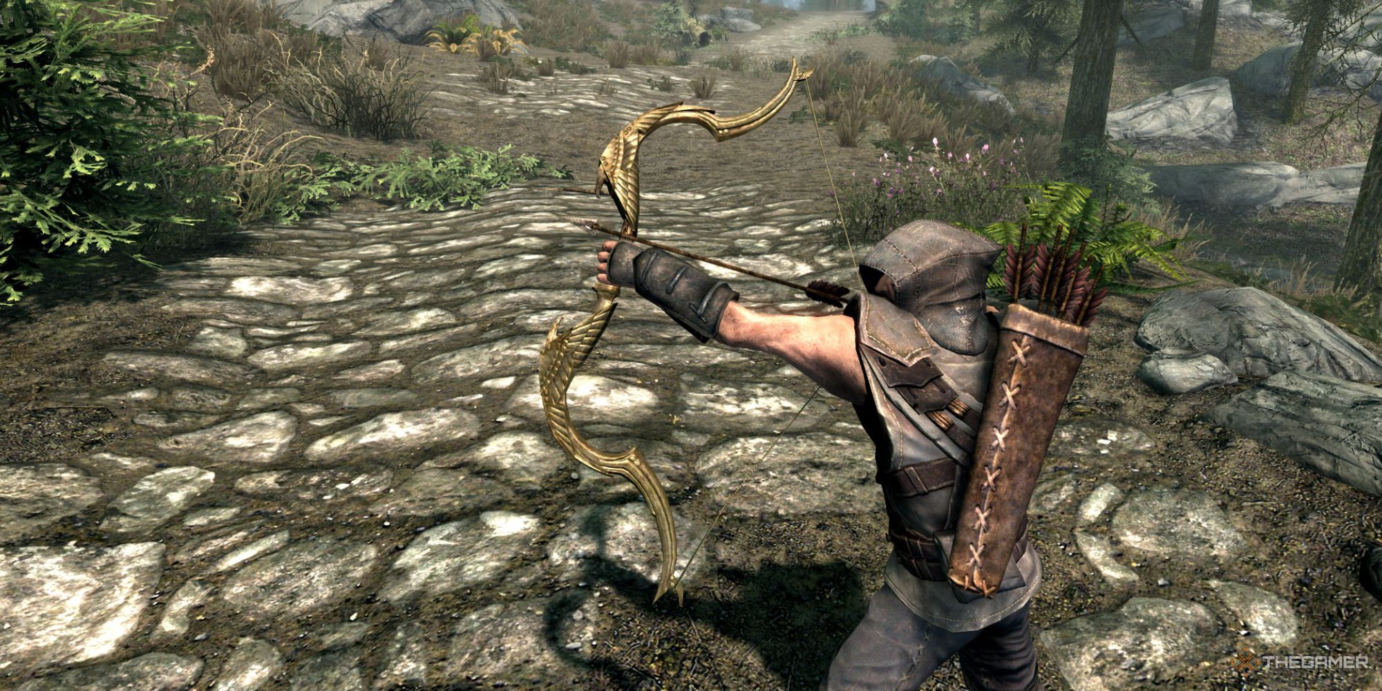 The Player Holding an Elven Bow in Skyrim