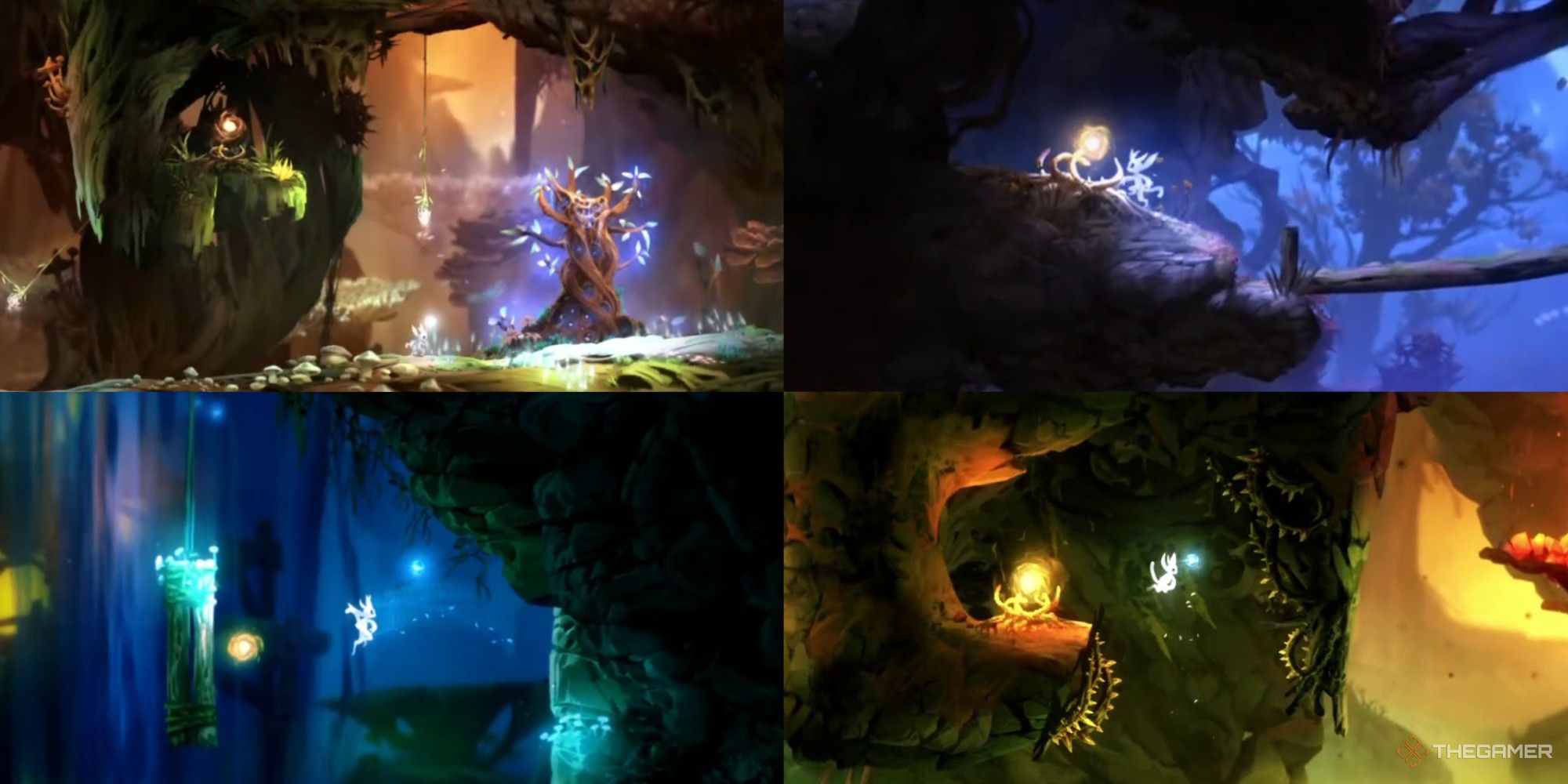 composite of ori grabbing several spirit light containers in ori and the blind forest for our spirit light container location guide