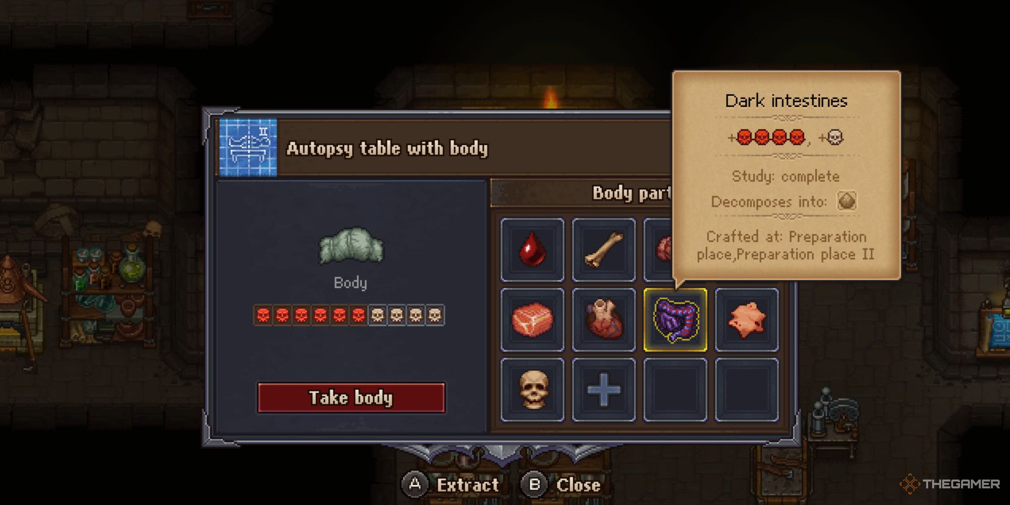 Graveyard Keeper Screenshot of an autopsy Table