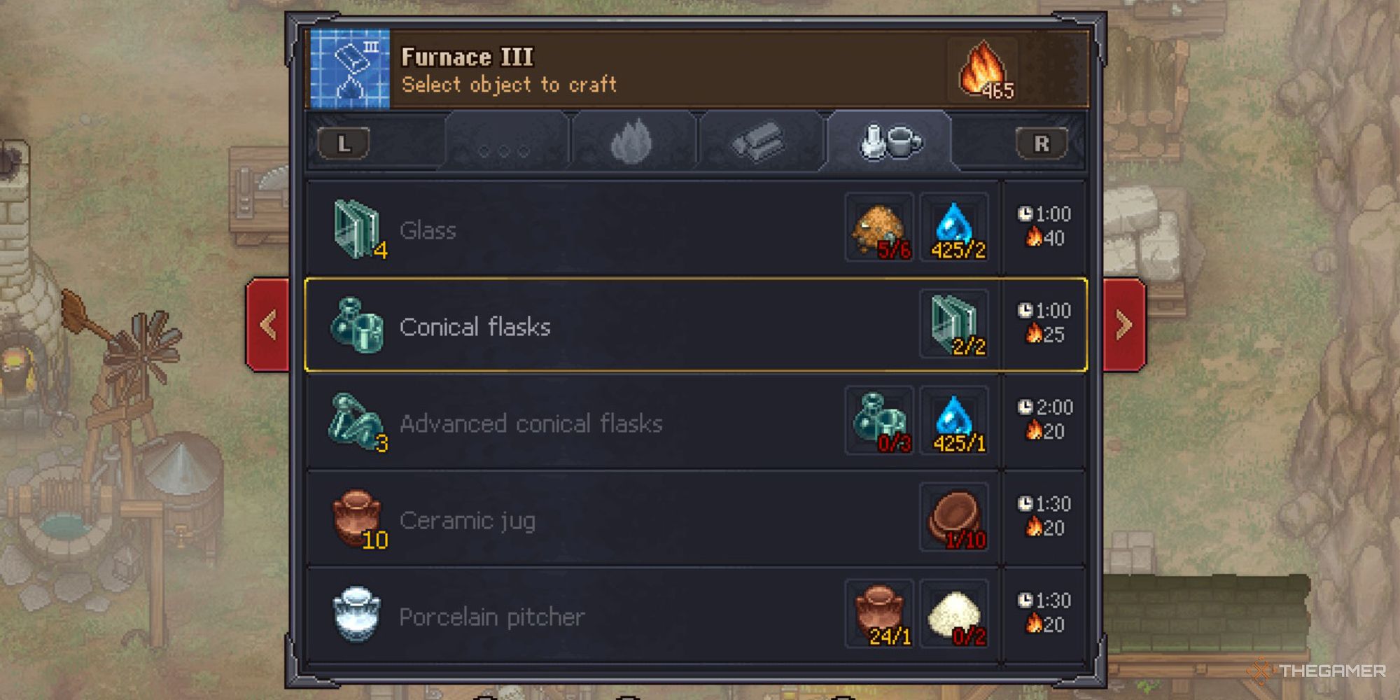 Graveyard Keeper Screenshot of the furnace 3 crafting menu 