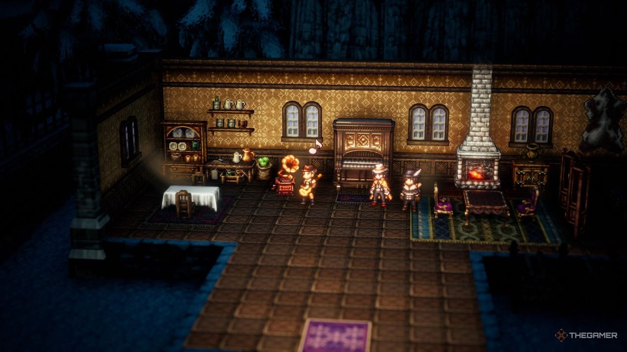 A screenshot of Partitio's Scent of Commerce in Winterbloom in Octopath Traveler 2