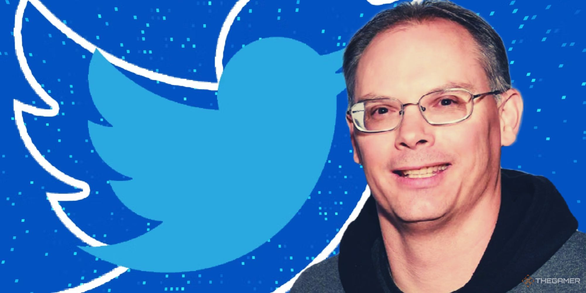 Epic Games CEO Tim Sweeney next to the Twitter logo