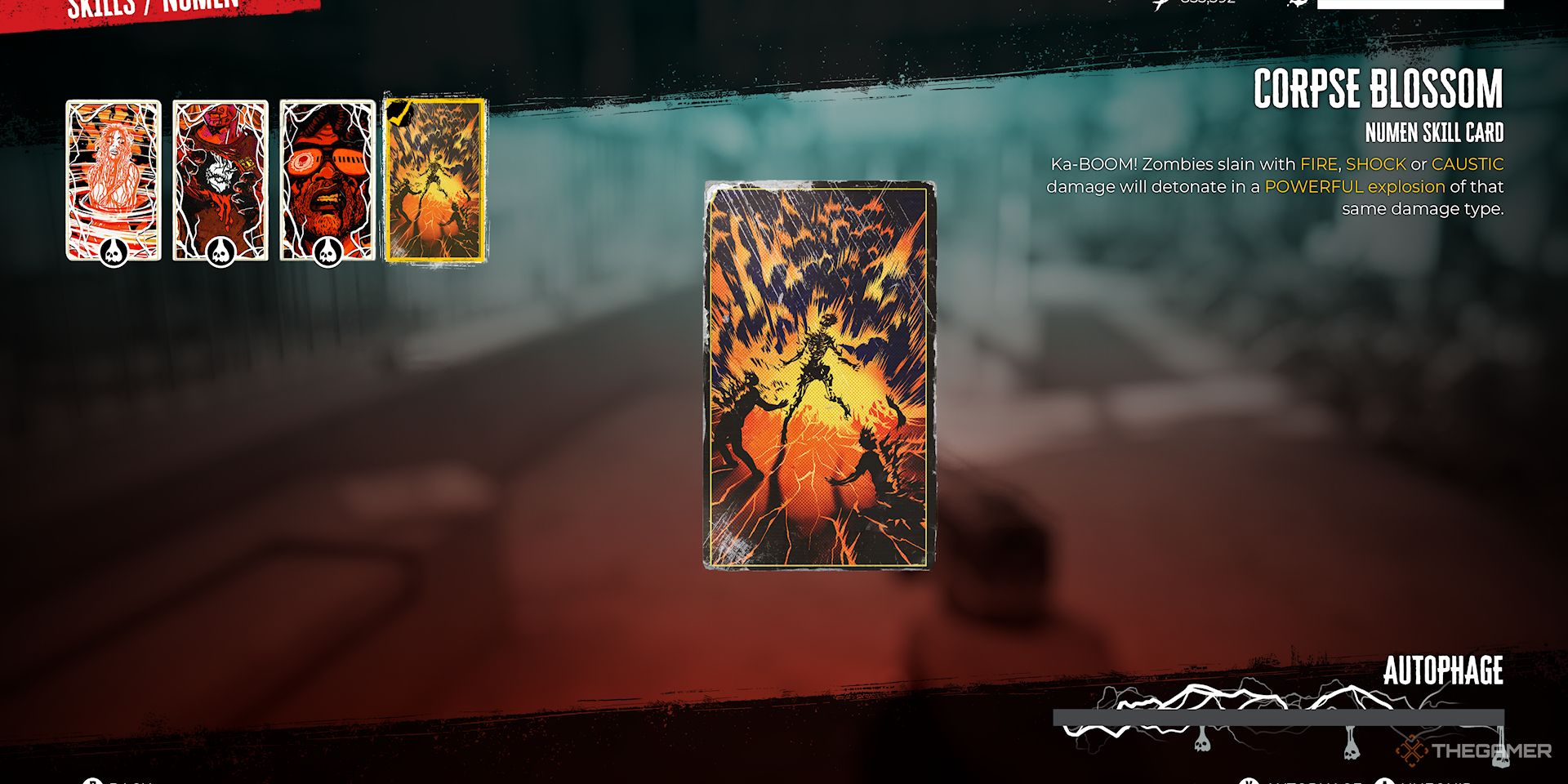 A screenshot of the Corpse Blossom Skill Card in the inventory of Dead Island 2.