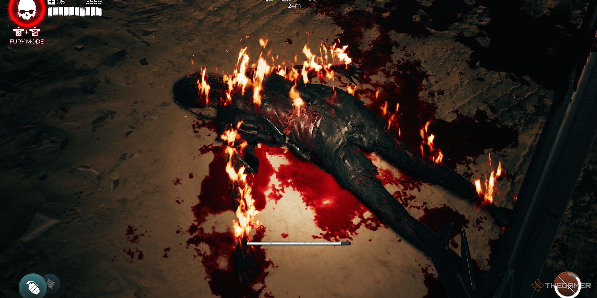 Image shows a burning zombie