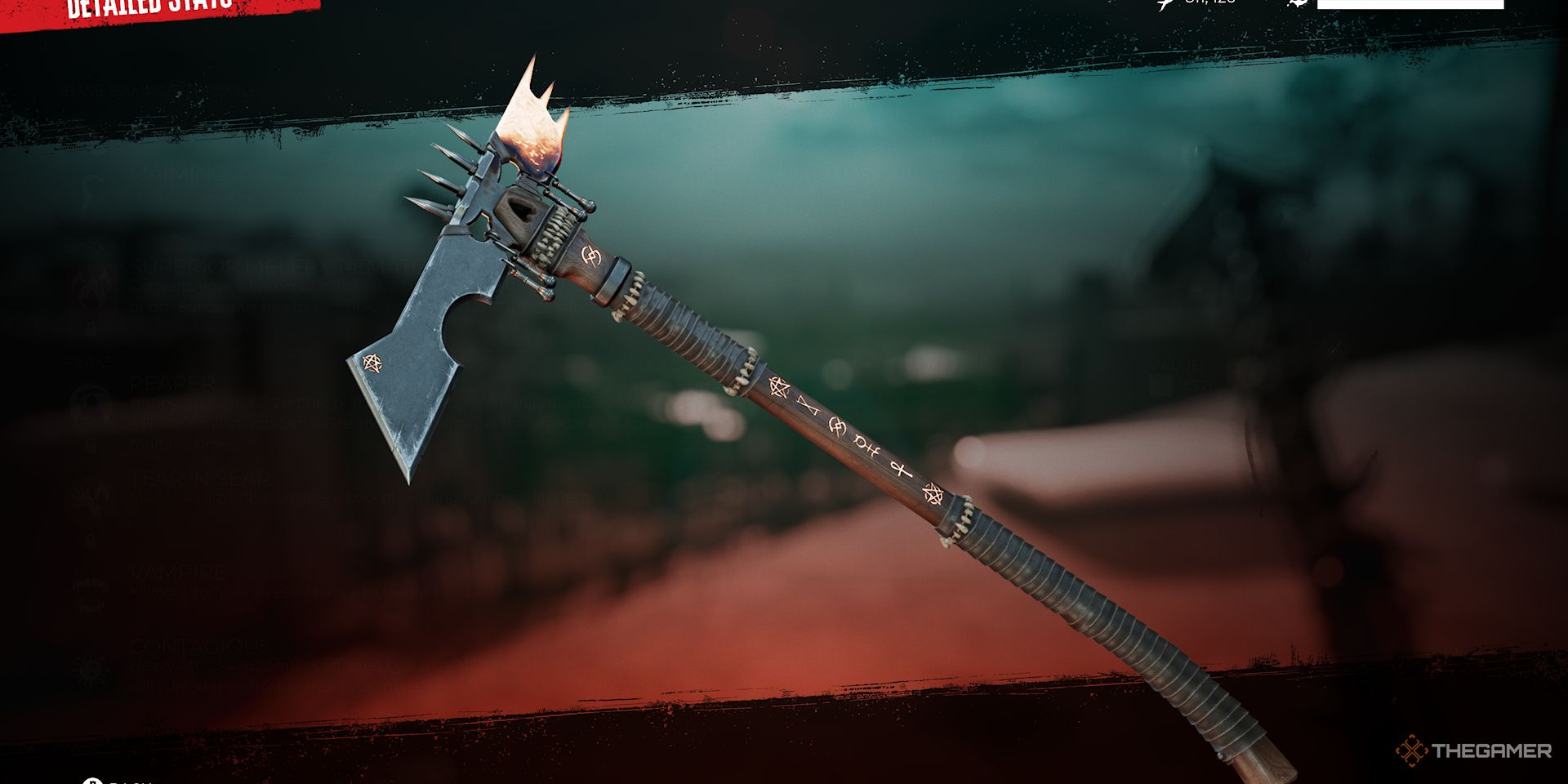 A close shot of the Karkatoa Legendary Weapon in Dead Island 2.