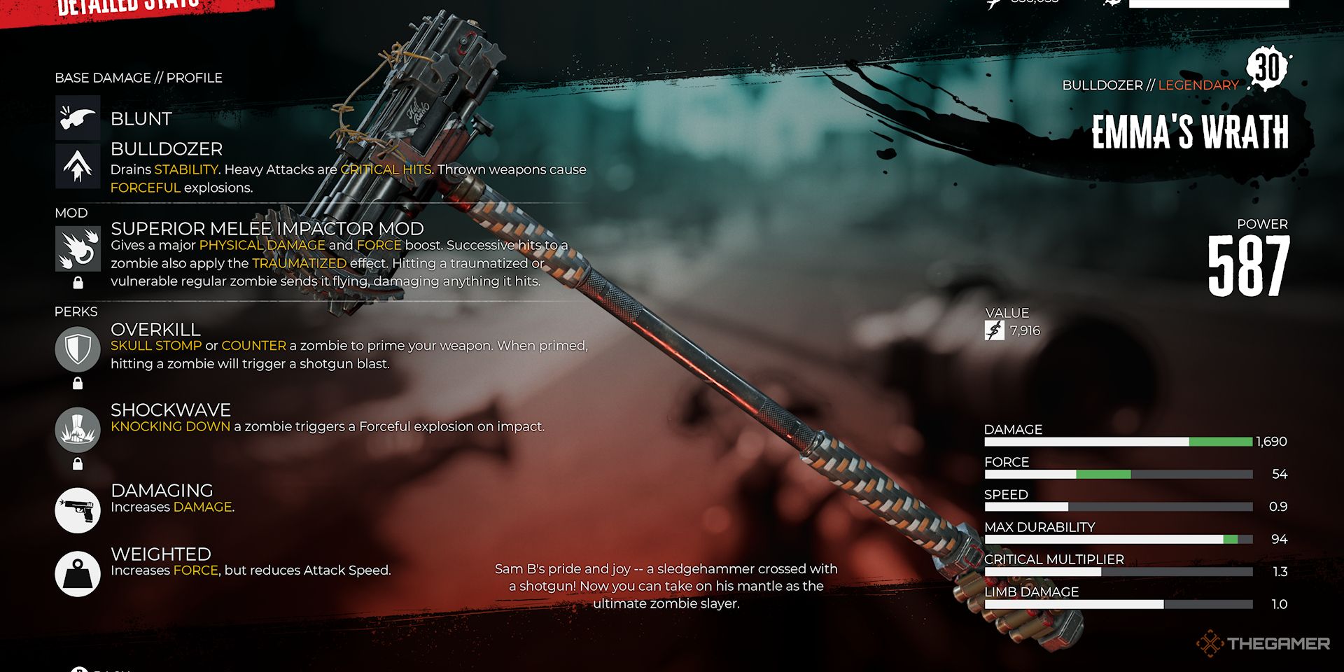 Image shows a modified weapon details and stats screen.