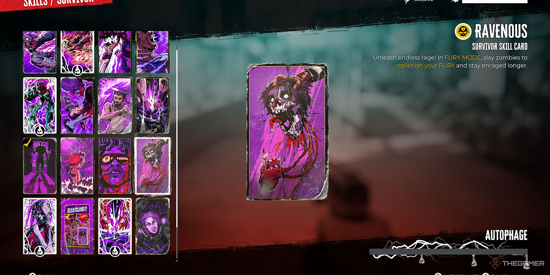 A screenshot of the Ravenous Skill Card in the inventory of Dead Island 2.