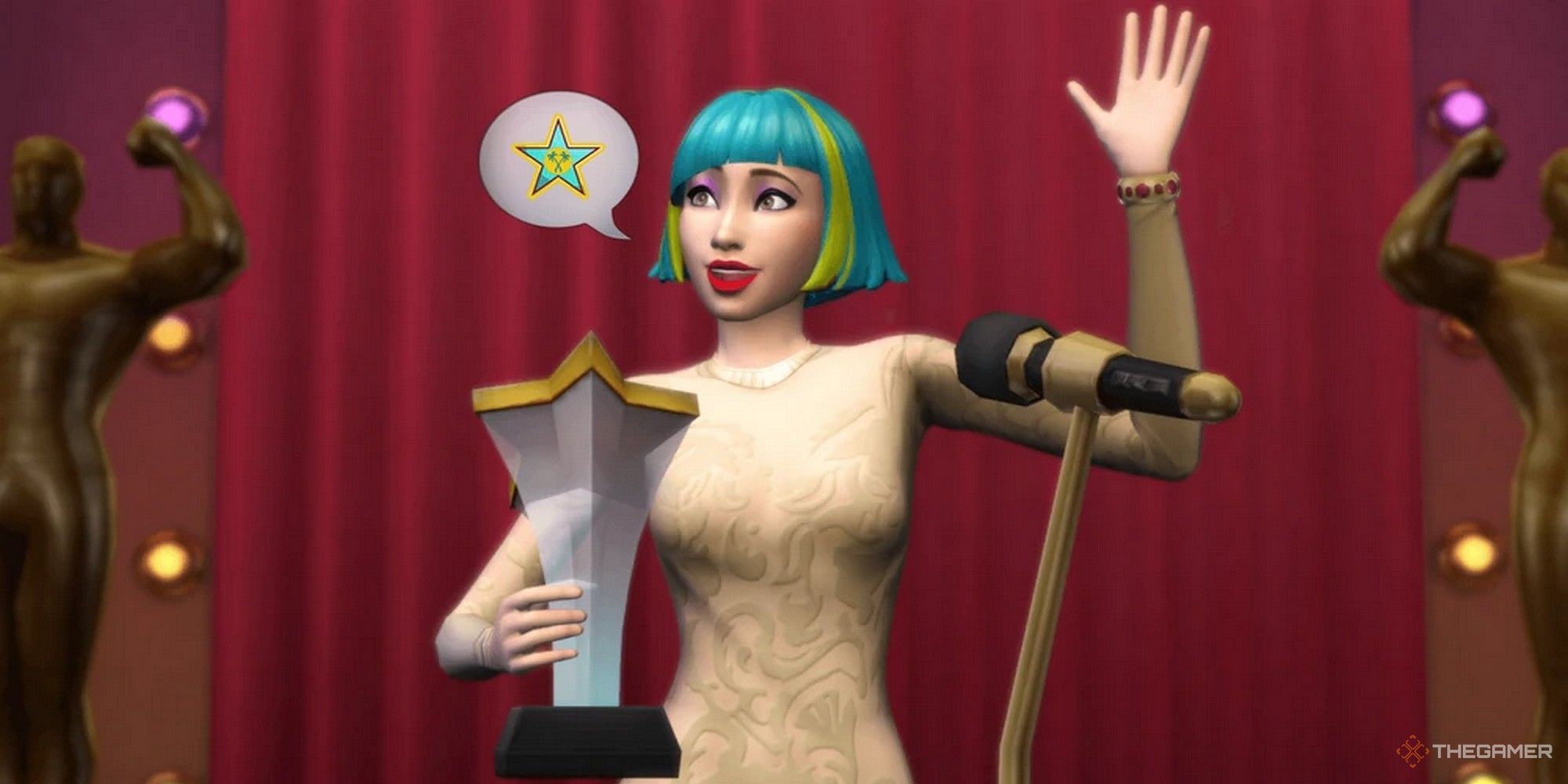 venessa jeong winning a starlight accolade award in the sims 4 get famous actor career