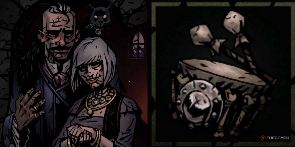 the proprietors of the torch and crown inn in darkest dungeon 2 with a Ceremonial Drum