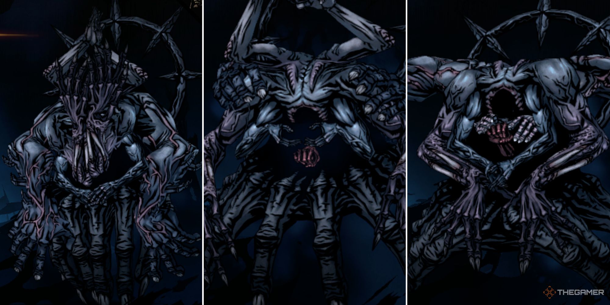 All three forms of the Ravenous Reach boss in Darkest Dungeon 2