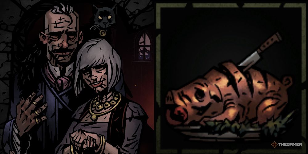 the proprietors of the torch and crown inn in darkest dungeon 2 with a Roast Pig