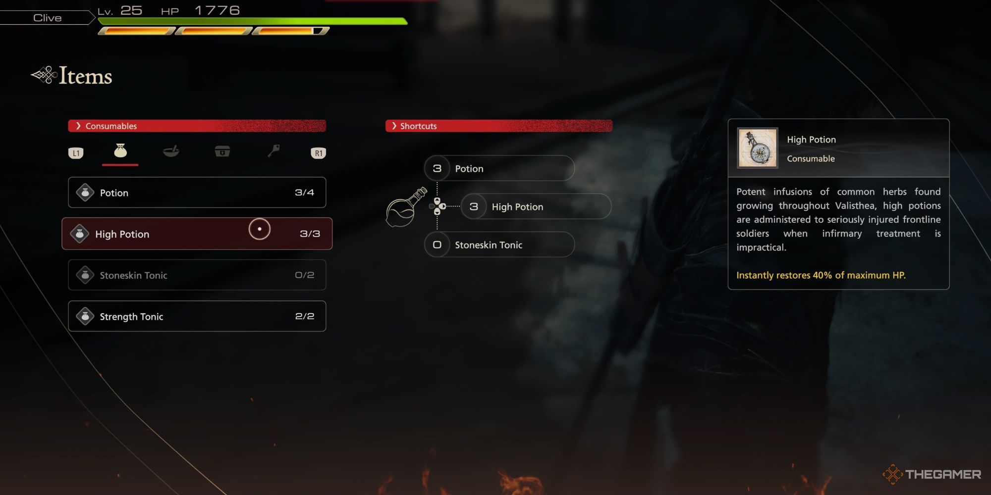 High Potion under Items menu in Final Fantasy 16