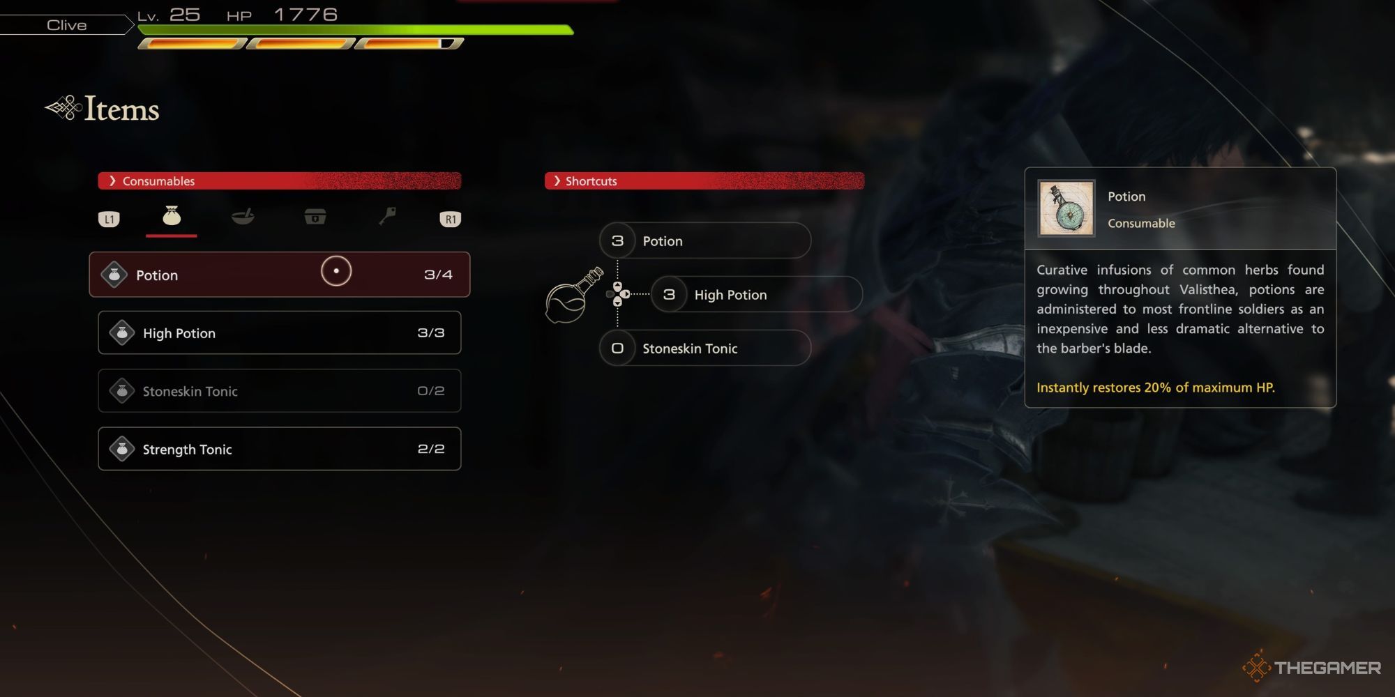 Potion under Items menu in Final Fantasy 16