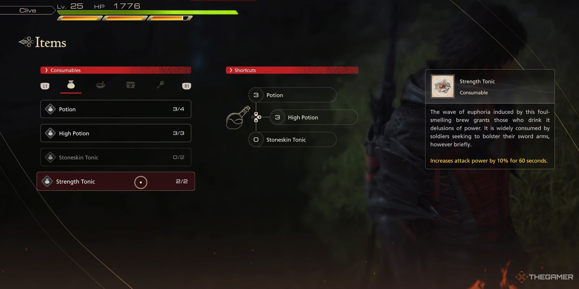 Strength Tonic under Items menu in Final Fantasy 16