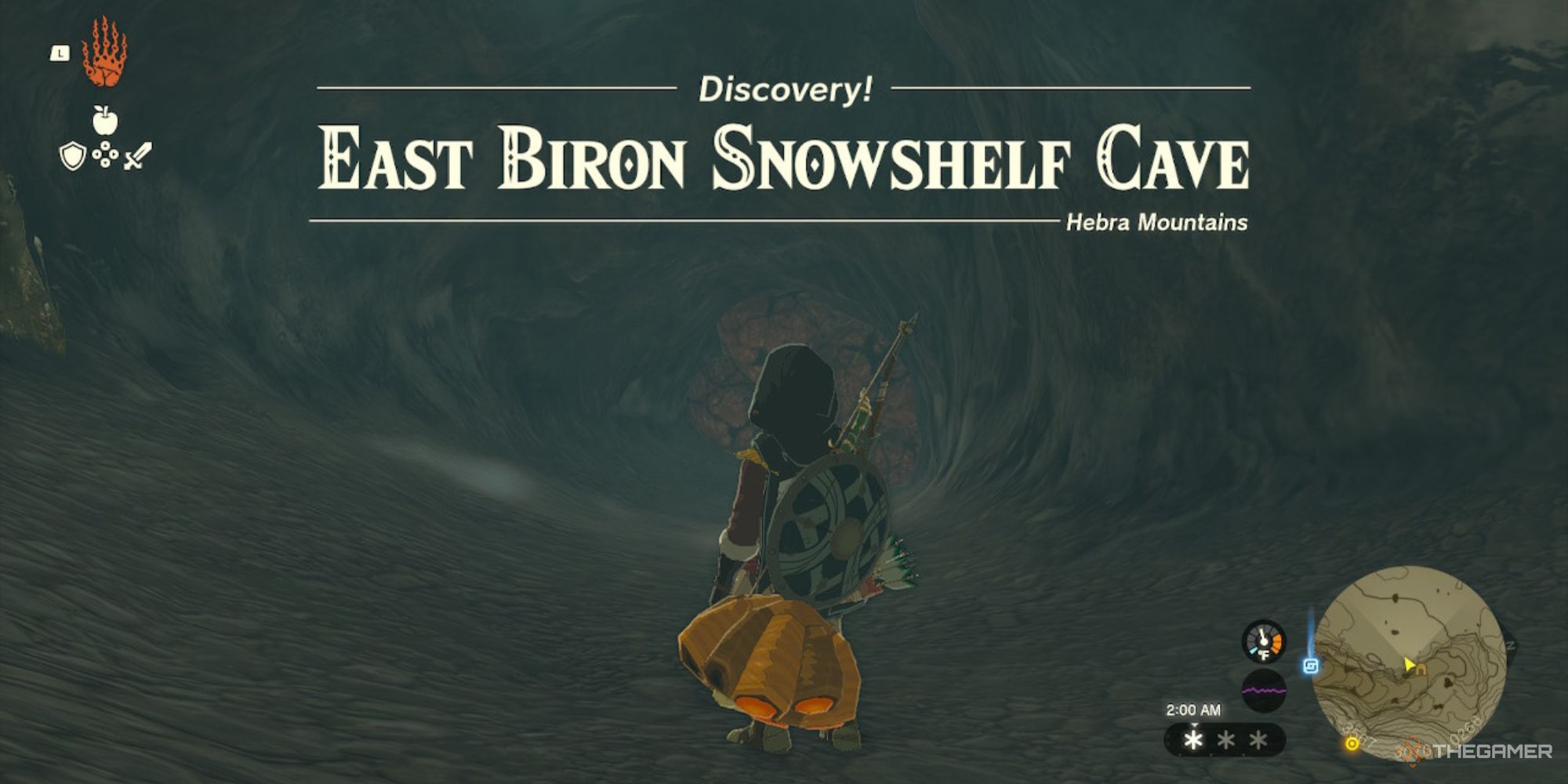 Link entering East Biron Snowshelf Cave in The Legend of Zelda: Tears of the Kingdom