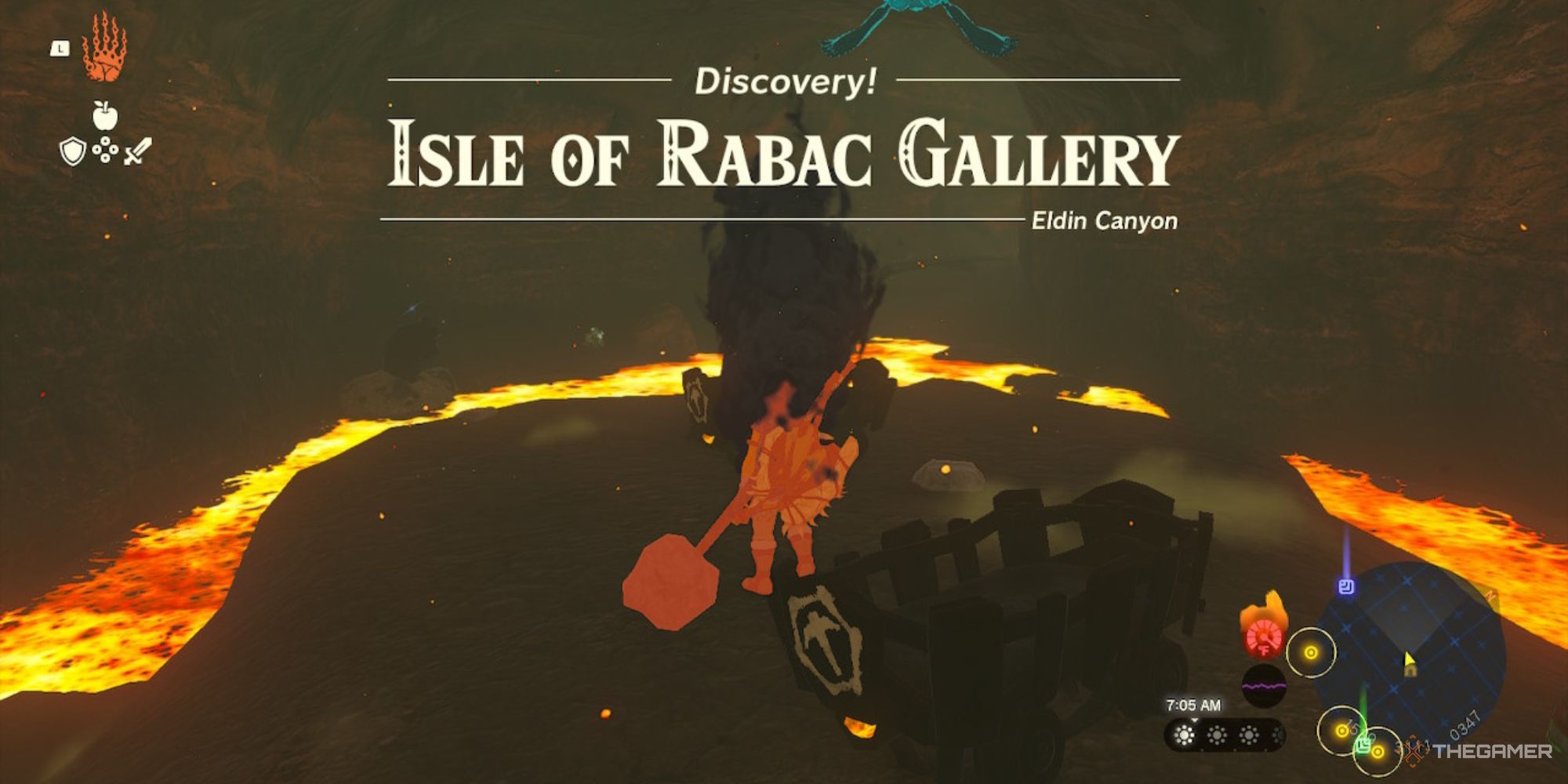 Link being hurt with heat while discovering the Isle of Rabac Gallery in The Legend of Zelda: Tears of the Kingdom