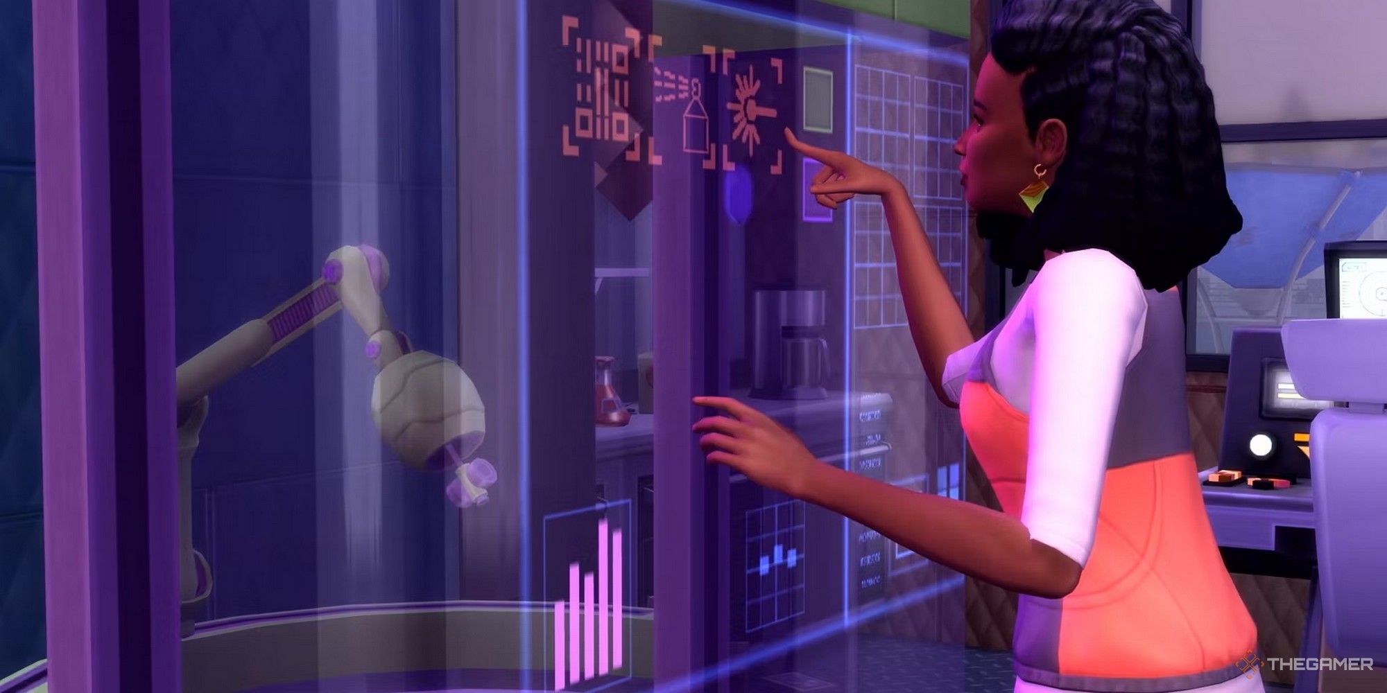 a sim using the civil designer computer sims 4 eco lifestyle