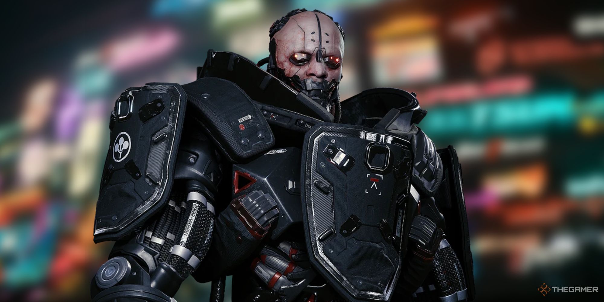 Adam Smasher from Cyberpunk 2077. He is a very large and imposing man that has replaced most of his body with machinery. 
