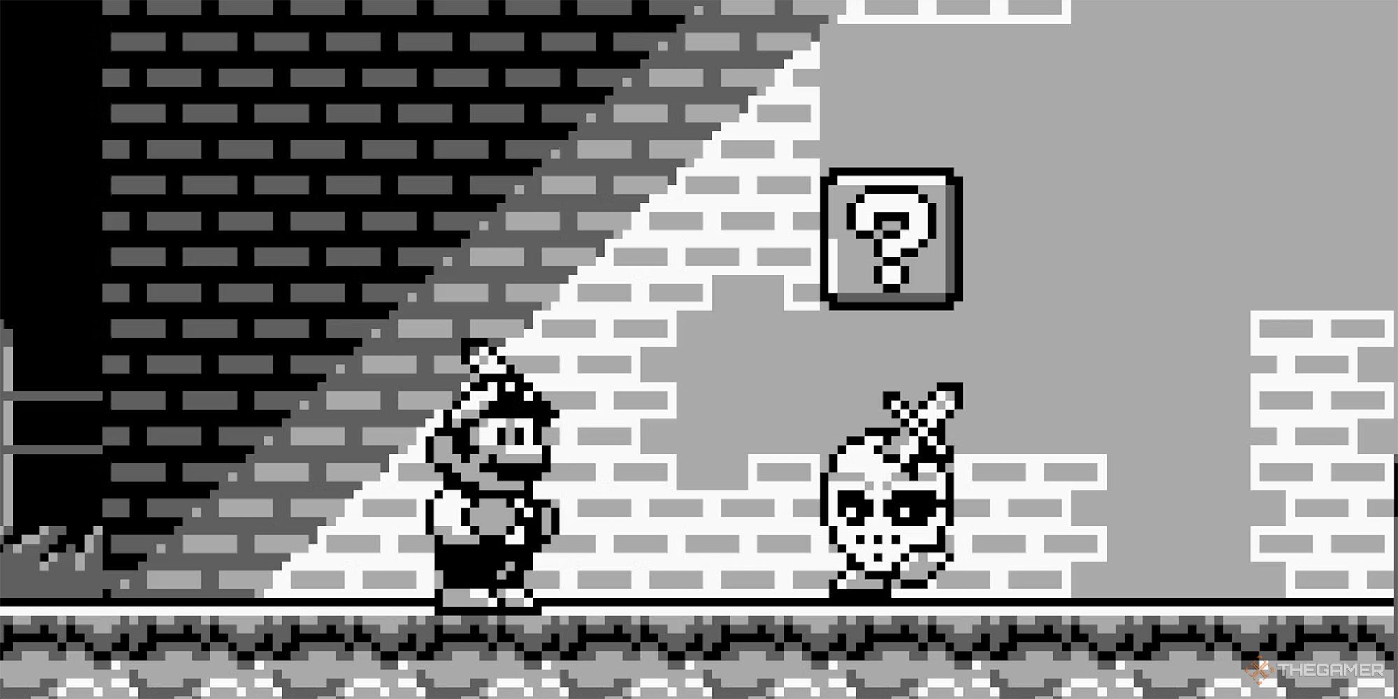 Super Mario Land 2 - Mario preparing to fight an enemy in Pumpkin Zone
