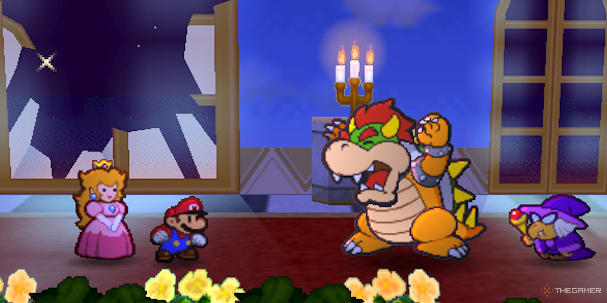 Paper Mario - Mario and Peach preparing to fight Bowser and Kammy