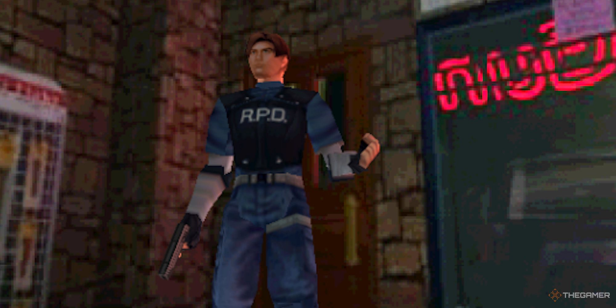 Resident Evil 2 - Leon Kennedy hiding in a shop to escape zombies