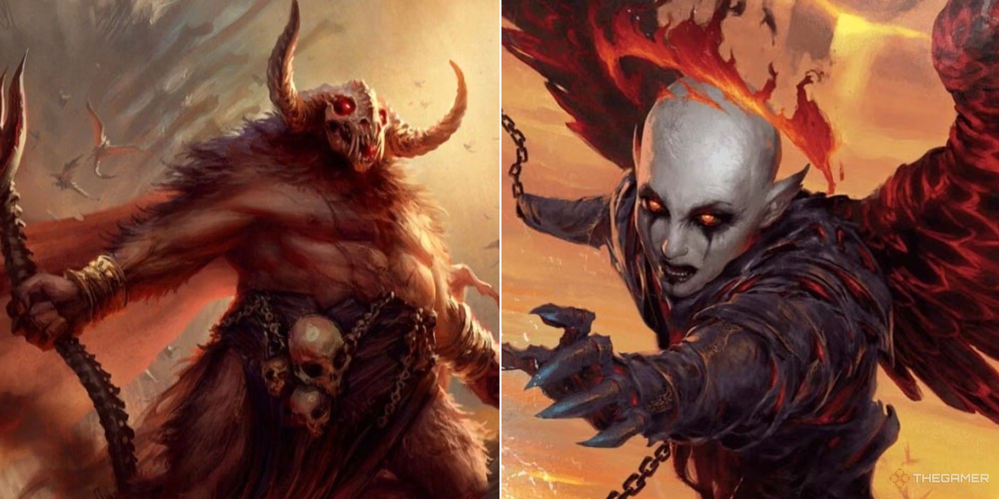 Dungeons & Dragons collage showing demon Orcus and devil Zariel