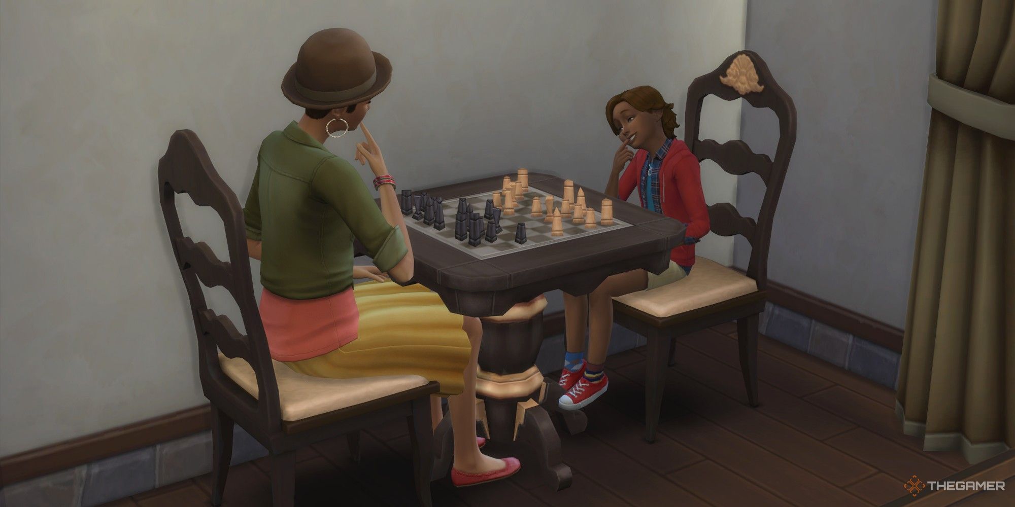 a child sim playing chess with their parent the sims 4 child skills mental skill