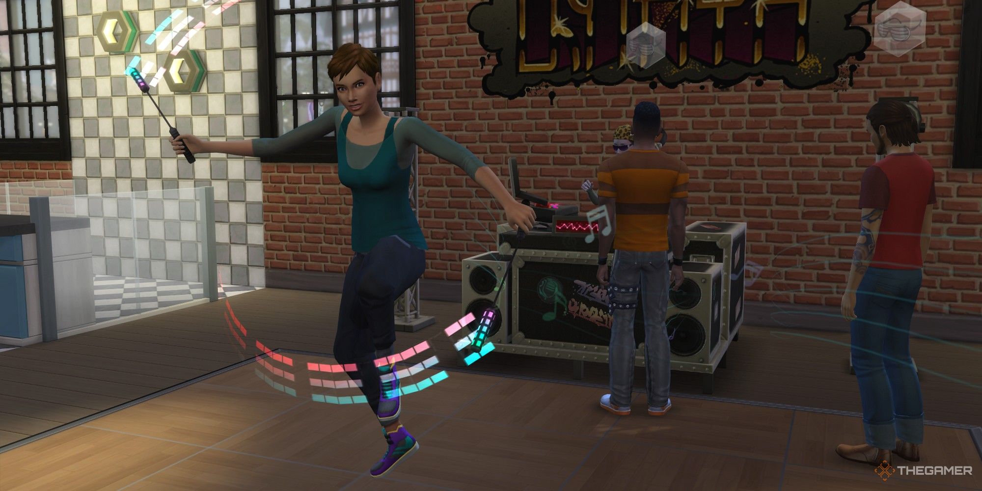 a sim doing a light dance at a club in windenburg during a group gathering the sims 4 get together dancing skill