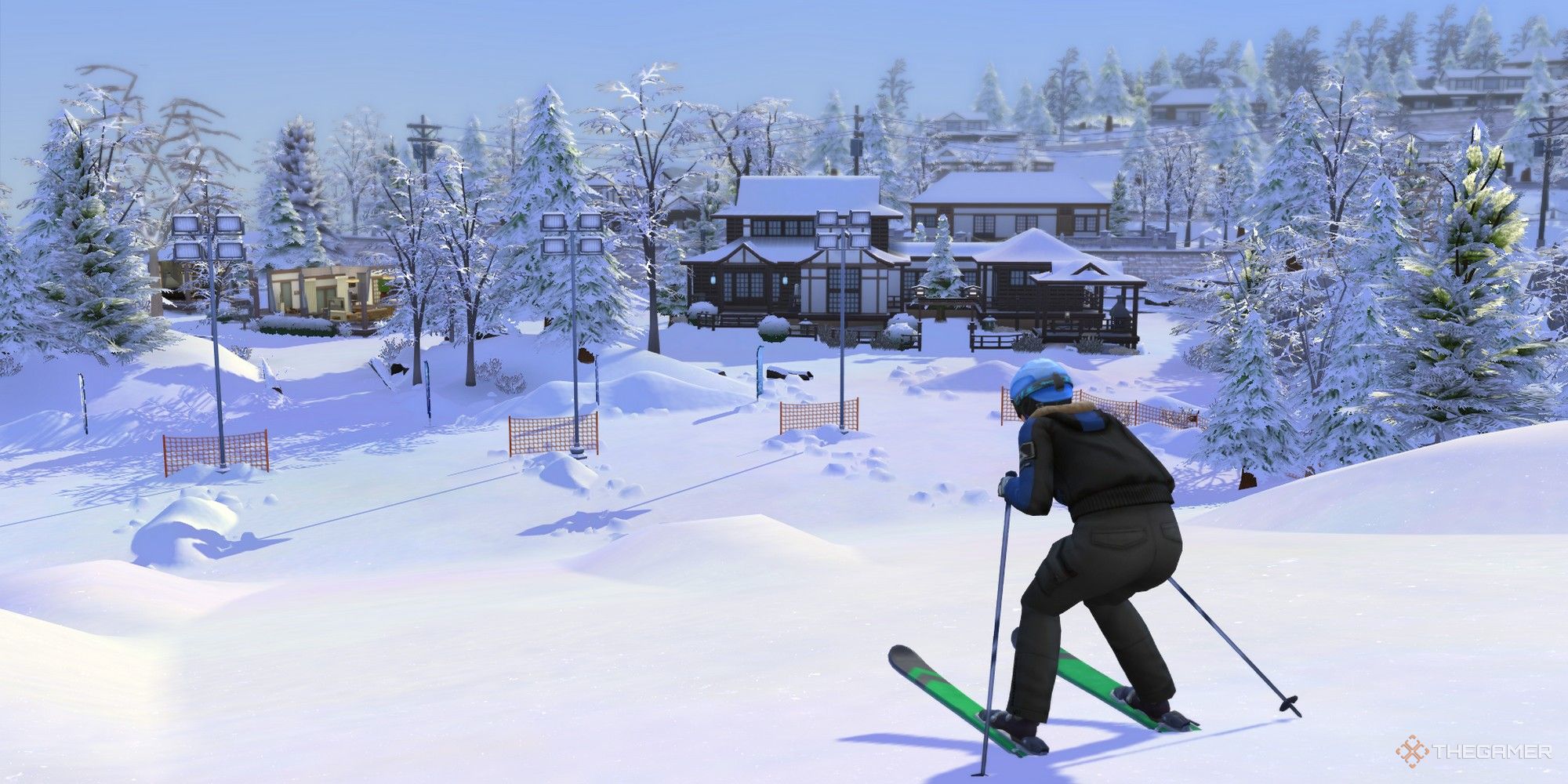 a sim preparing to ski down a bunny slope the sims 4 snowy escape skiing skill