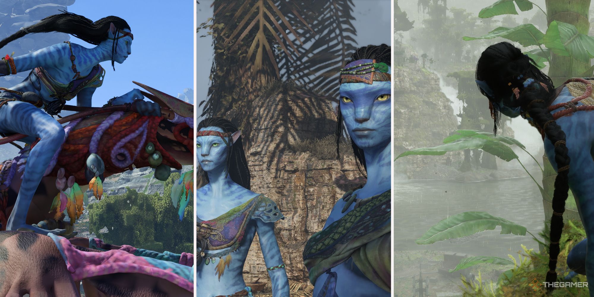 Avatar Frontiers Of Pandora kombinierte Bilder von Na'vi und Ikran