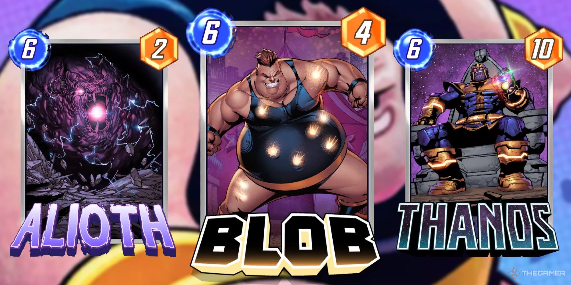 Marvel Snap Cards Alioth, Blob und Thanos