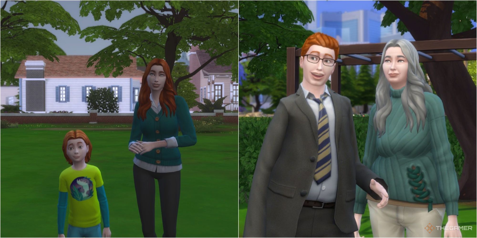 a mother and son sim when the son is a child and when he's an adult the sims 4 successful lineage aspiration