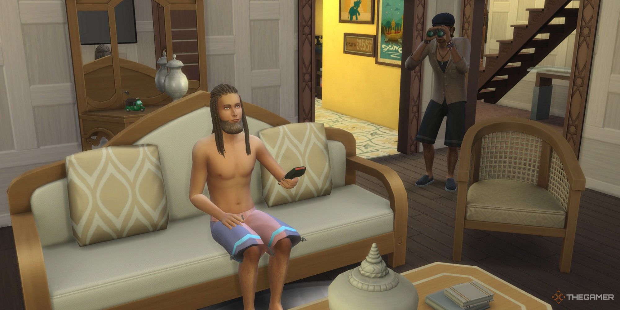 one sim spying on another watching television the sims 4 secrets