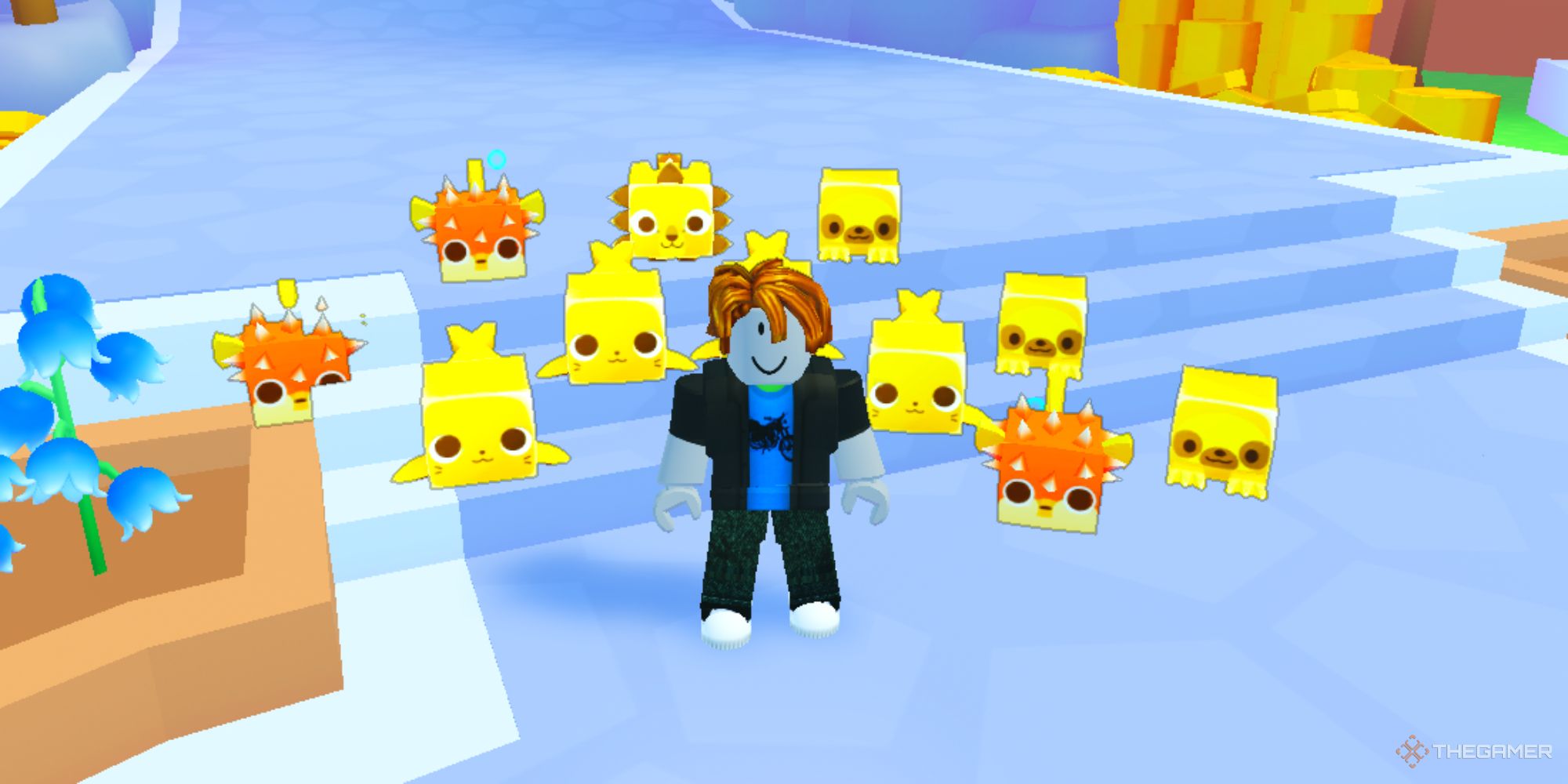 a player with several gold pets in roblox pet simulator 99