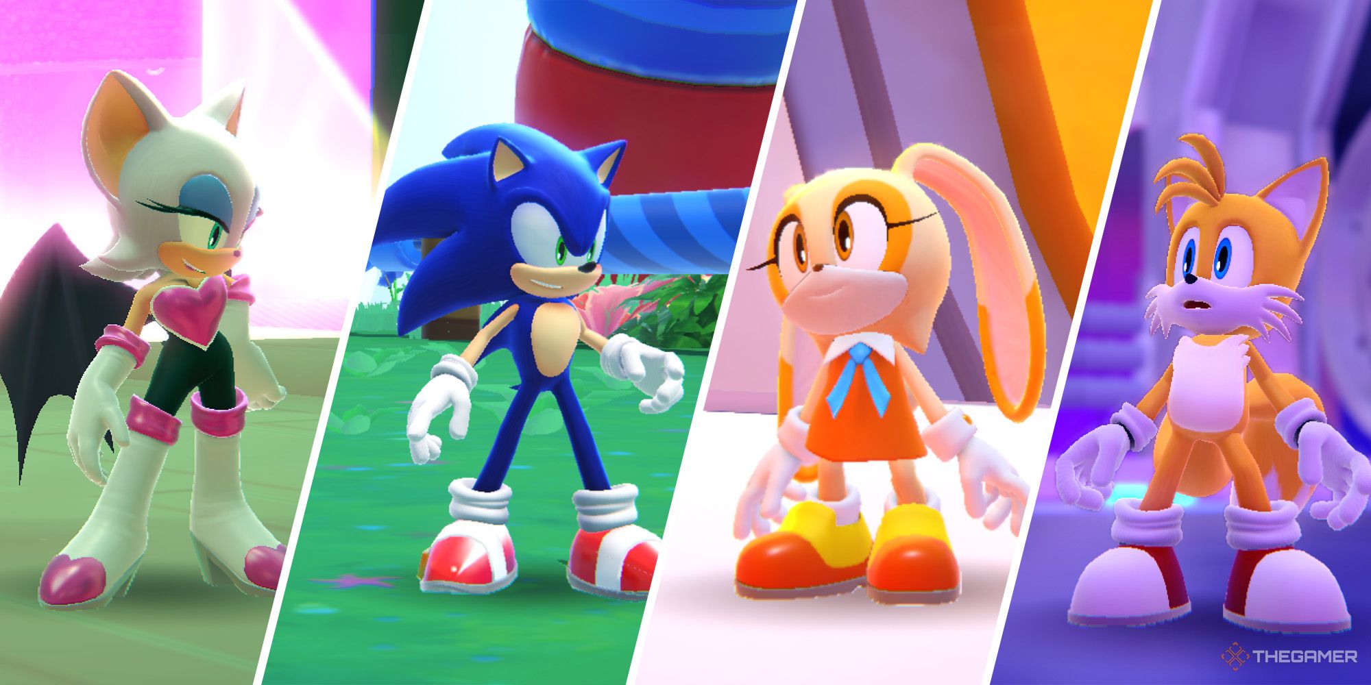 Sonic Dream Team: Split image of Sonic, Rouge, Cream, and Tails