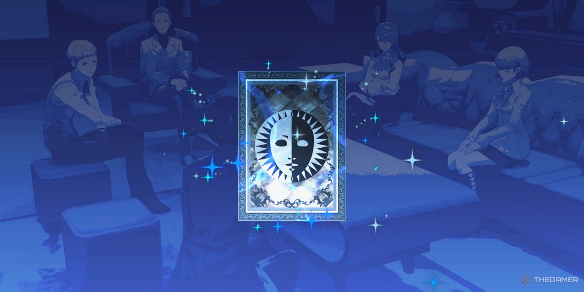 a social link tarot card over a scene of sees persona 3 reload social link locations availability p3r