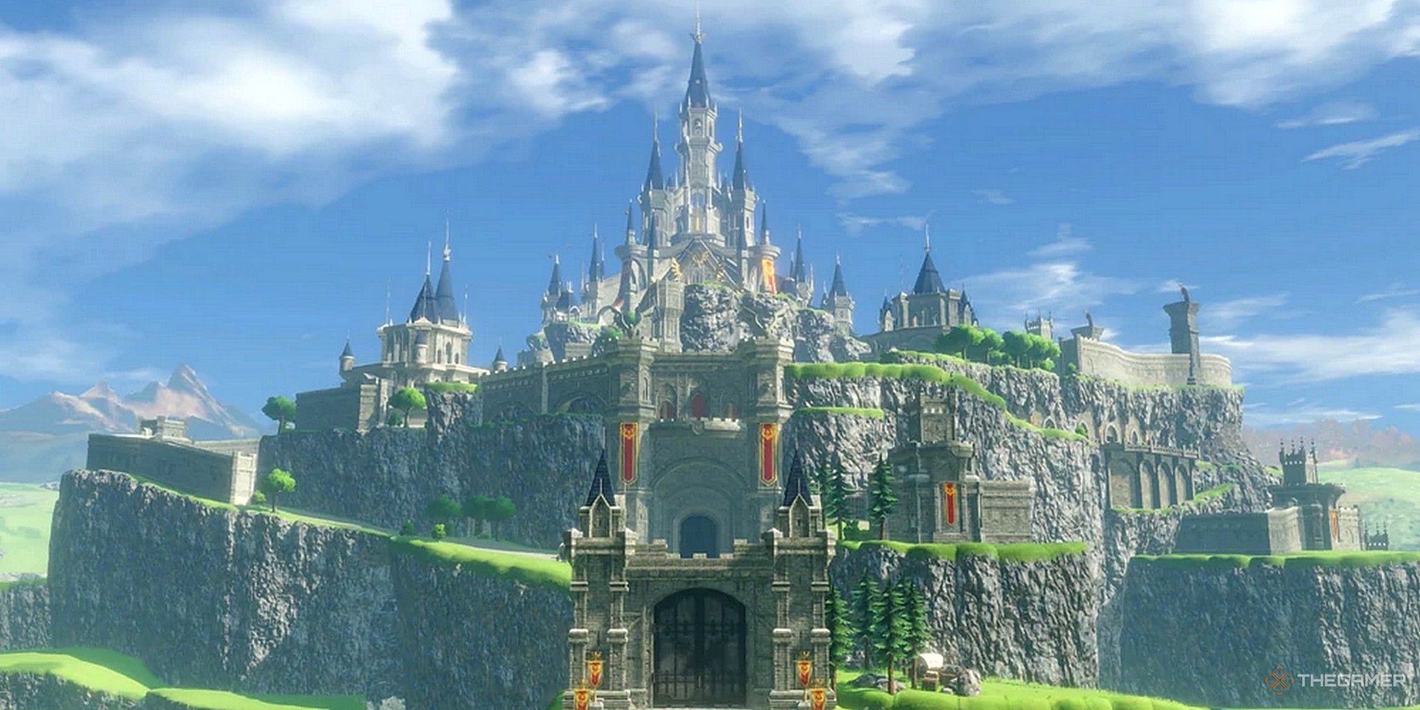 Eine Totalaufnahme von Hyrule Castle, der Legende von Zelda, dem Königreich Hyrule