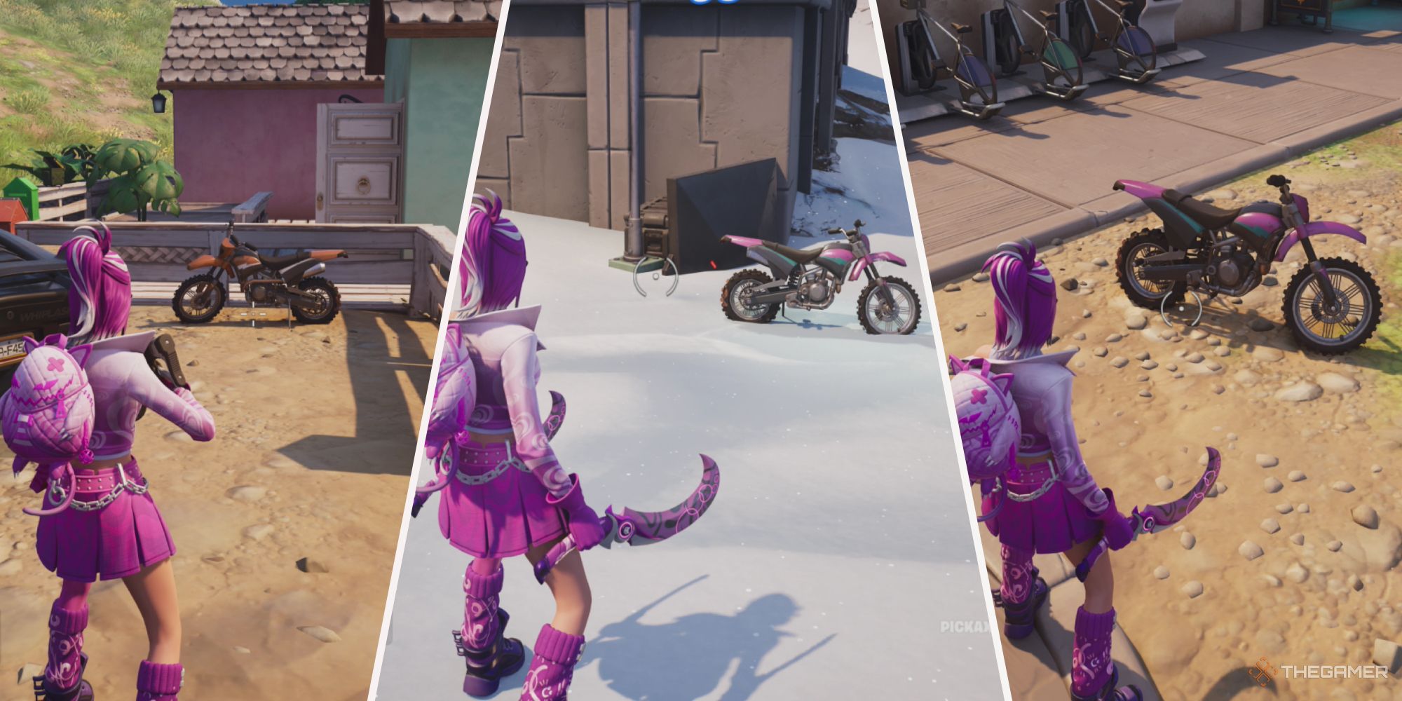 Fortnite Chapter 5: Photos of dirt bikes at various locations