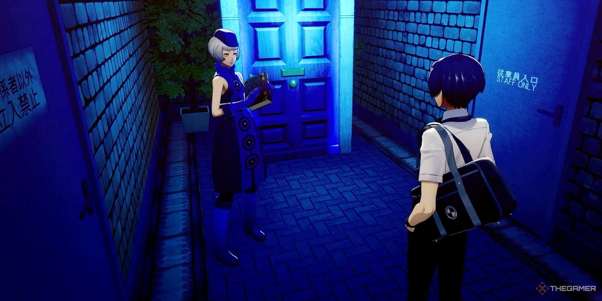 elizabeth outside the velvet room door with the protagonist persona 3 reload velvet room requests p3r vr request