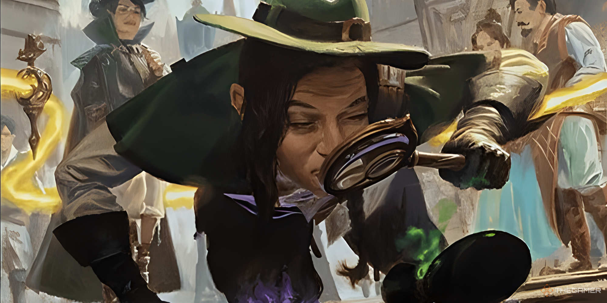 A detective investigating a clue on a busy street.