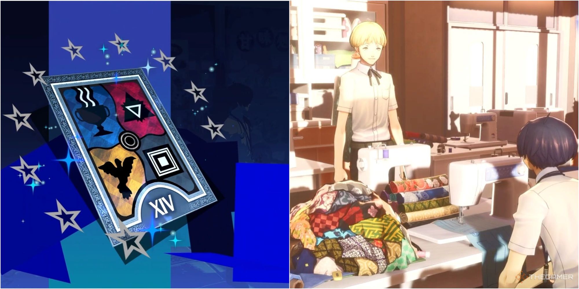 the temperance arcana tarot card and bebe withthe protagonist in the fashion club room social link temperance guide persona 3 reload p3r